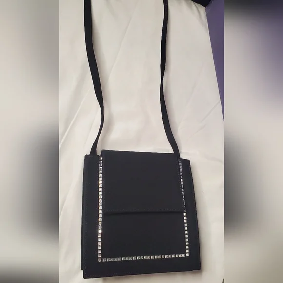 NWT STUART WEITZMAN-Small-black Fabric bag -magnetic snap crossbody evening bag - Picture 5 of 13